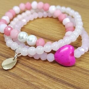 Ladies Stretchy Bracelets,  Set of Three,  Pink Ladies Stretchy Bracelets